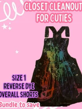 Black Reverse Dye Overall Shorts with Rainbow tie dye